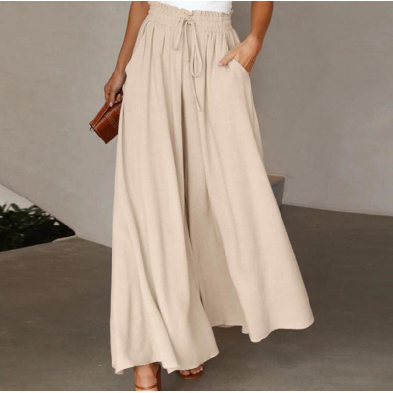 10-color Women's Spring, Summer and Autumn Solid Color Long Pants, Elastic Belt, Wide Pants, High Waist, Long Skirt Pants