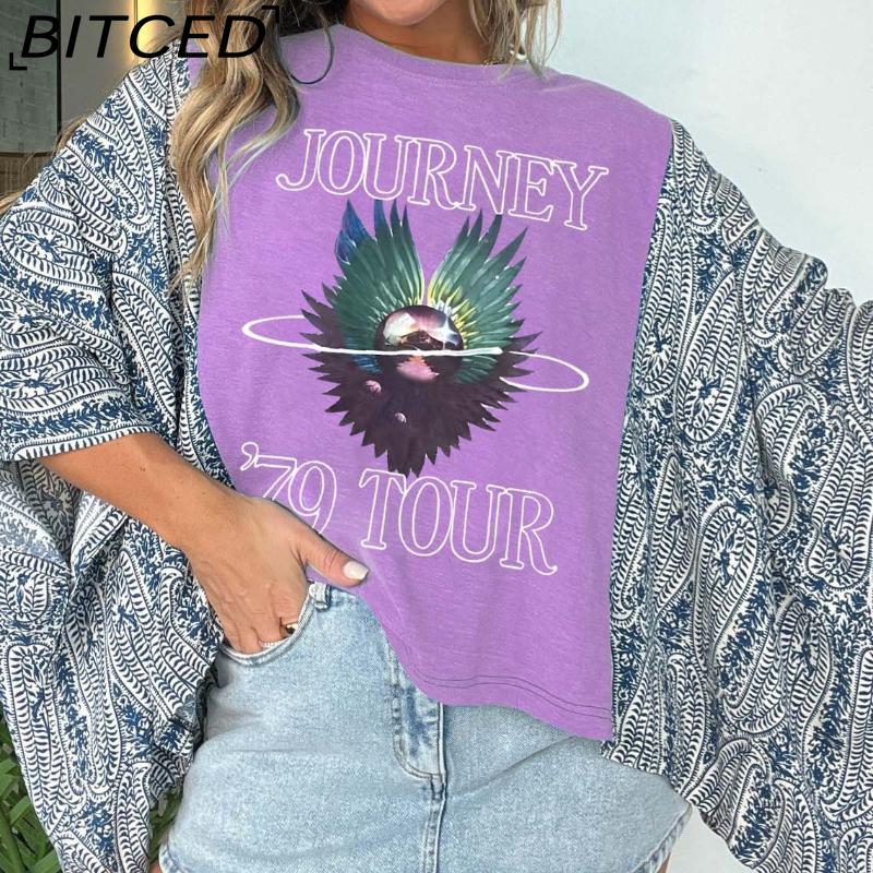 BITCED Women's Printed O-Neck Loose-Fit Casual Top