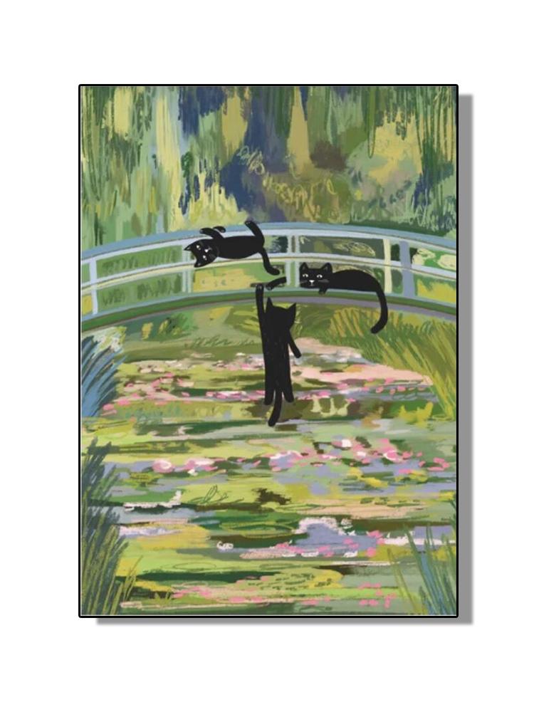 Famous Art Gustav Klimt Kiss Van Gogh Monet Waterlily Black Cat Posters Canvas Painting Funny Animal Wall Art Room Home Decor