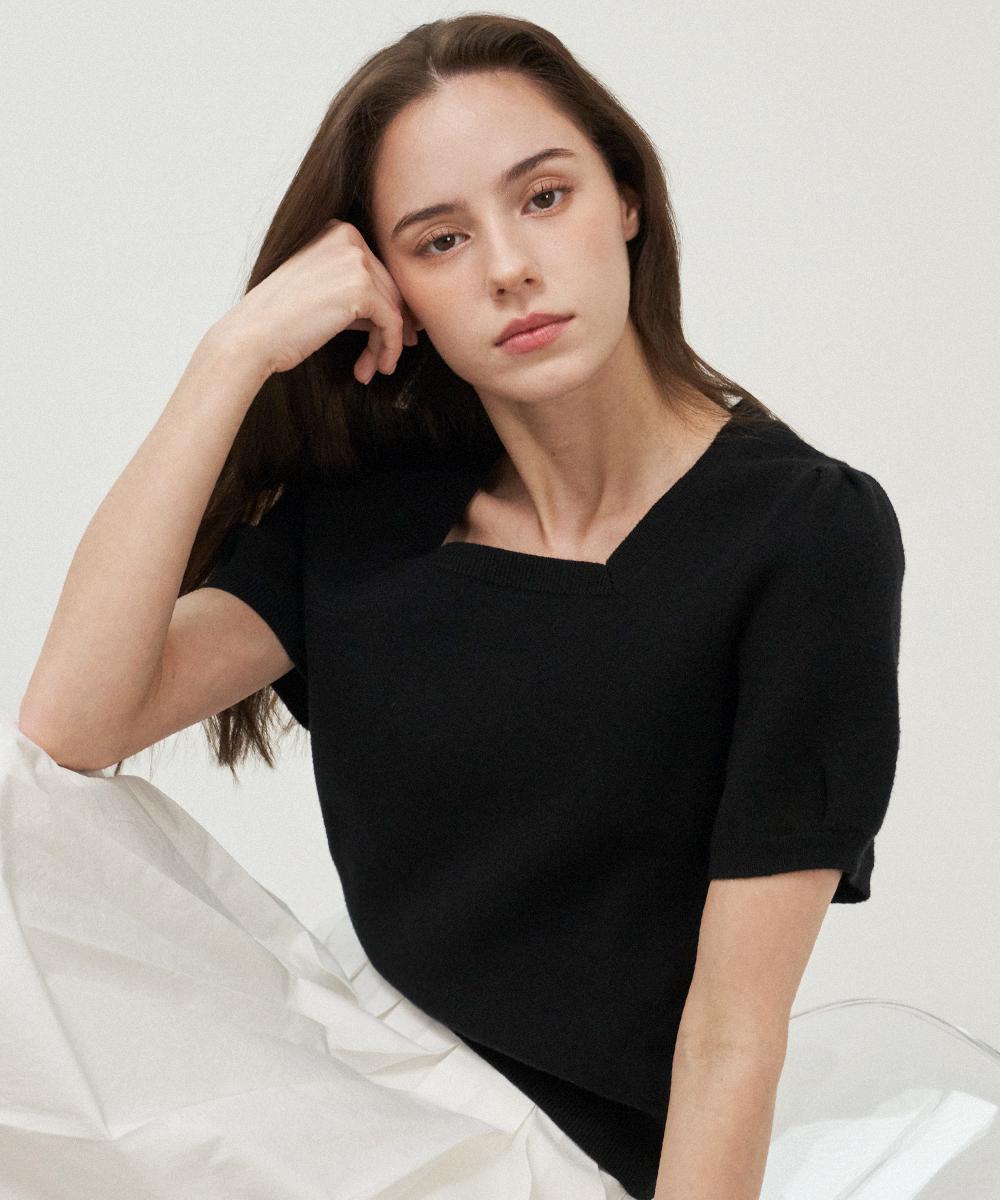 210 Edit Square Neck Puff Sleeve Knit_Ze2Sw642_Blk Blk/085