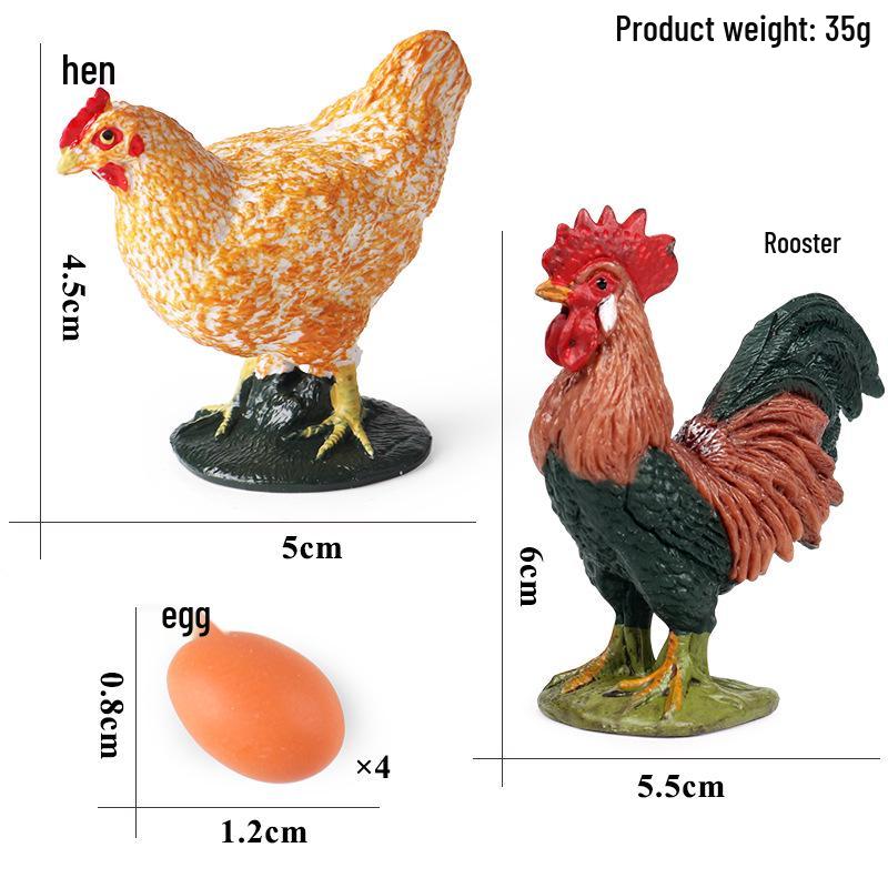 Kids' Farm Animal Toy Set: Rooster, Hen, Chick Figurines