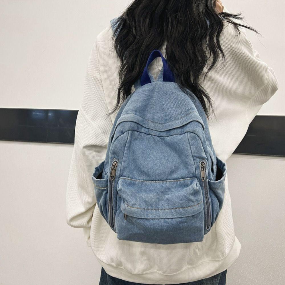 Street Style Vintage Handbag Japanese Style Solid Crossbody Bag Simple Denim Backpack  Outdoor