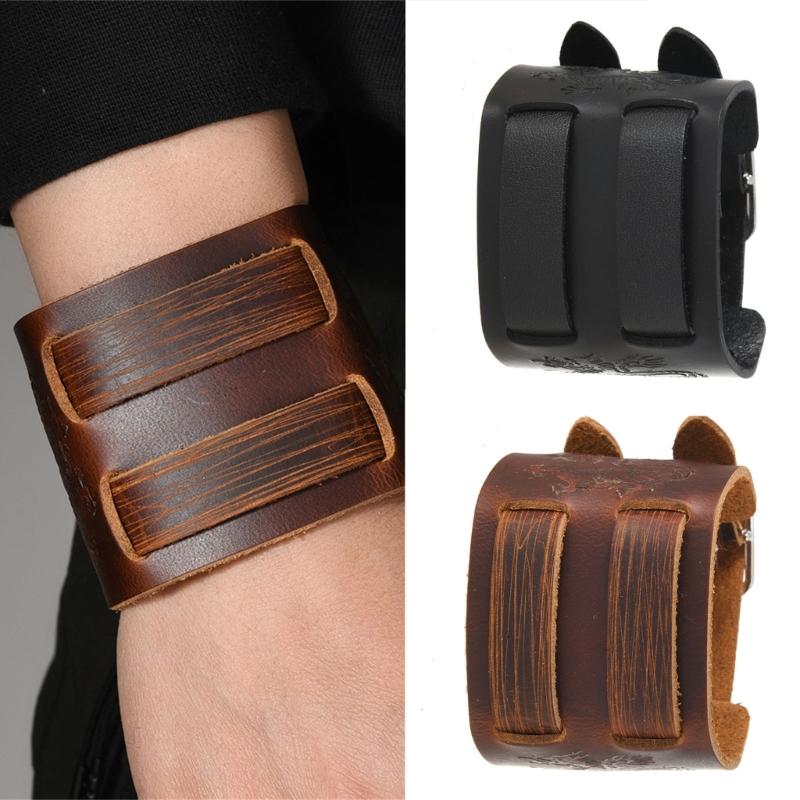 Wide PU Leather Cuff Bracelet Hip Hop Styles Unisex Adjustable Closure Fashion Accessory For Men And Women