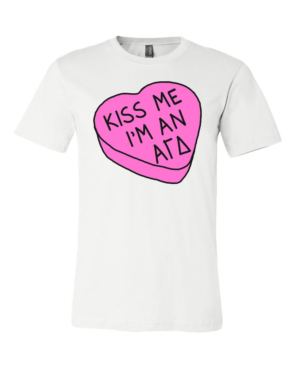 

Alpha Gamma Delta Valentine s Bella Shirt Candy Sweet Heart Kiss Me AGD - NEW M