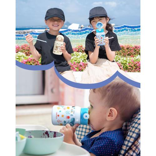 SANTECO MARA Thermos Water Bottle, 450ml, for Kids, with Straw, Direct Drinking, 2-Way Design, Sports Drink Compatible, Carbonated Drink Compatible, K