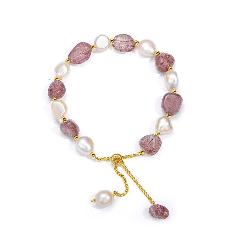 True Gold Electroplated Irregular-shaped Strawberry Crystal Bracelet To Attract Love Charms Freshwater Pearls Fashionable Jewelry Crystal