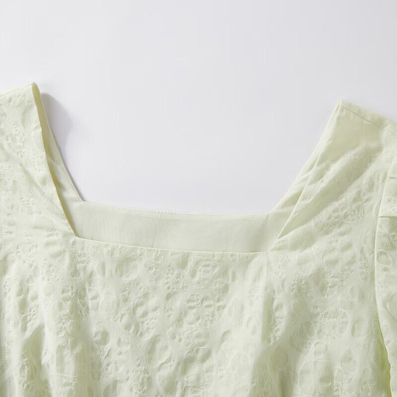 French Square Neck Cotton Puff Sleeve Dress