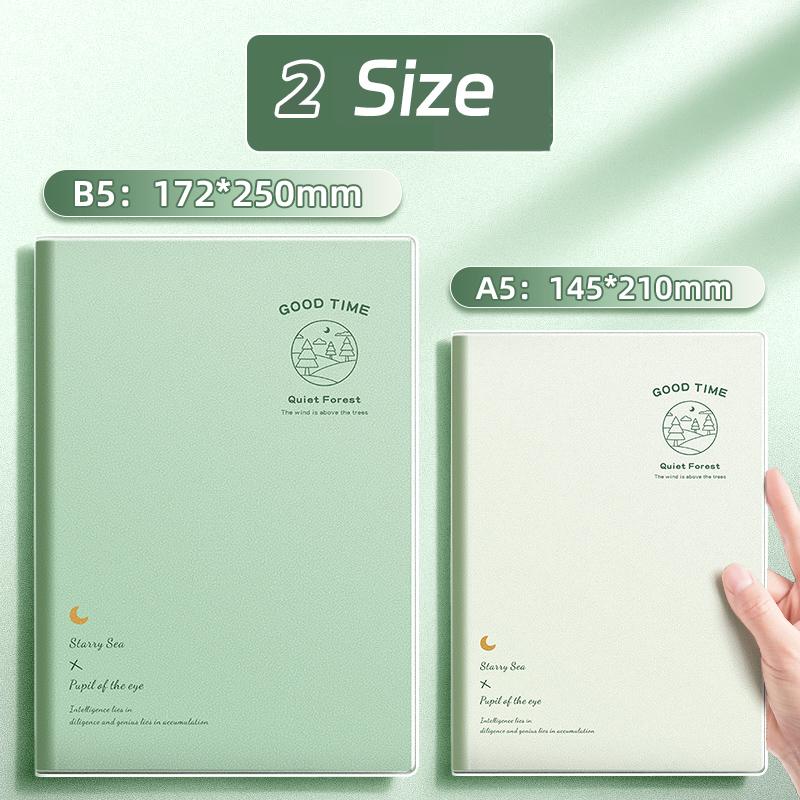 Ombre Green Thick Notebook - 112-Page Lay-Flat Design, Waterproof PU Cover & 80gsm Paper for School/Office, A5/B5 Size Options