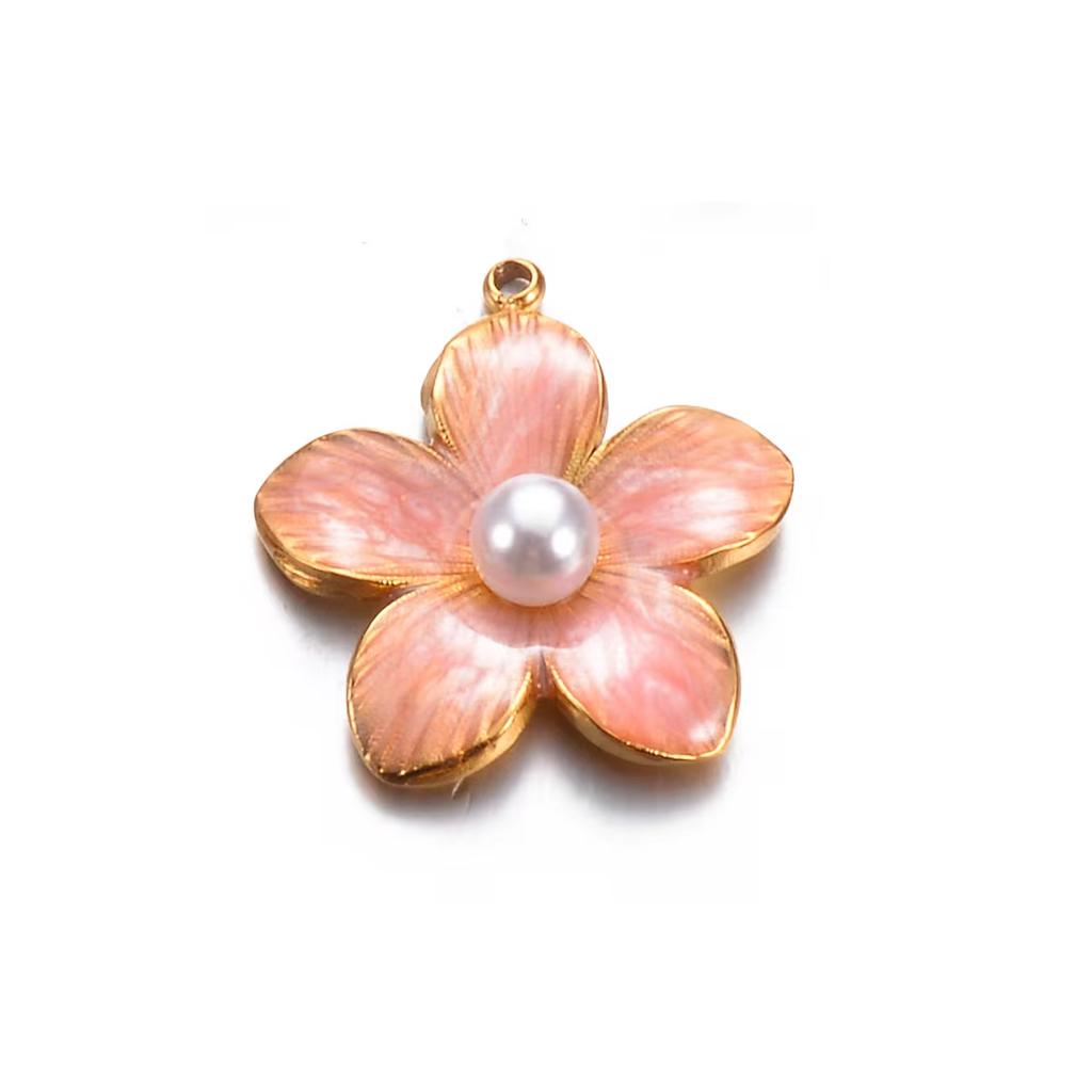 Wholesale 5pcs/lot Enamel Flower Charms Stainless Steel Colorful Pendant For DIY Necklaces Earrings Jewelry Making Accessories
