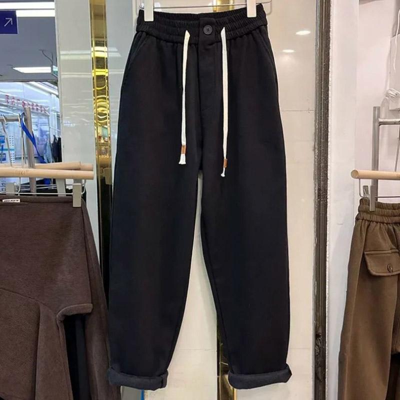 Pants for Women Plus Size Thickened Stretchy Elastic High Waist Long Trousers Solid Colour Fleece Casual Wide Leg Pants