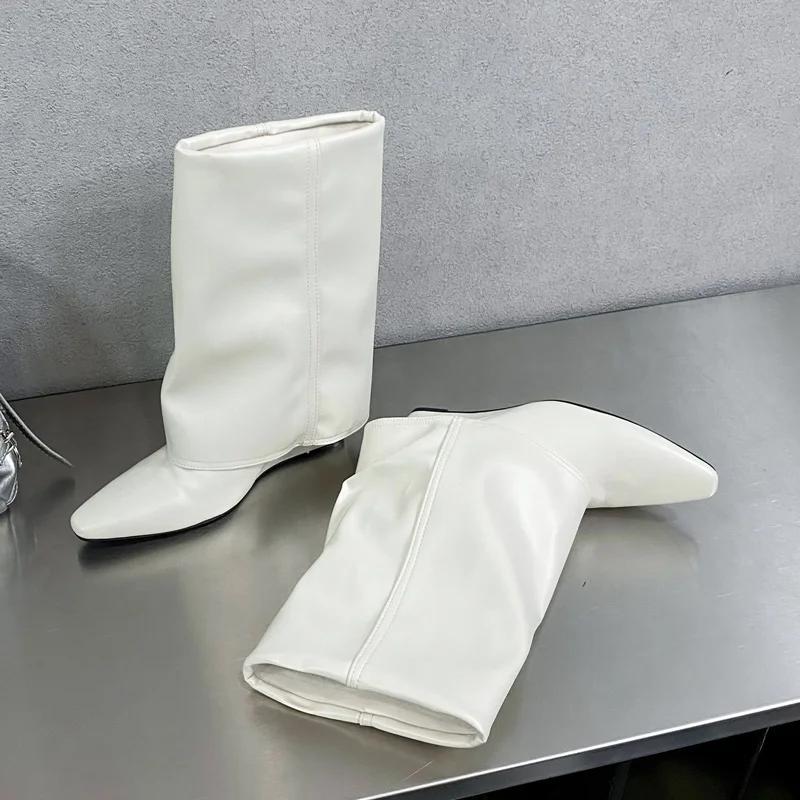 Fashion Eilyken Autumn Wedges Heels Women Ankle Boots Fold Pointed Toe Shoes Modern Short Booties Zapatos De Mujer