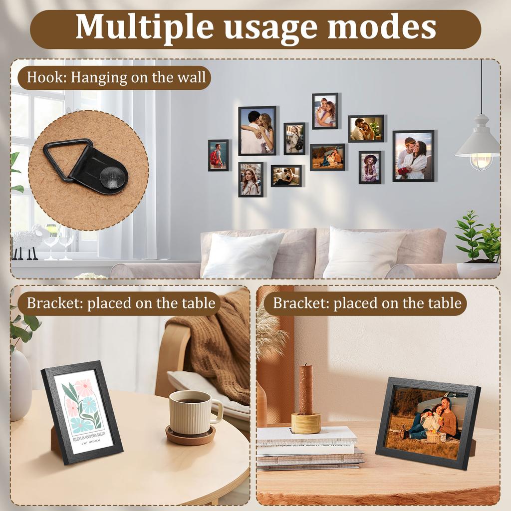 10Pack Wall Gallery Photo Frames Photo Display Hanging Holder Pictures Frame Table Top Wall Mounting Frames Commemorative Gift