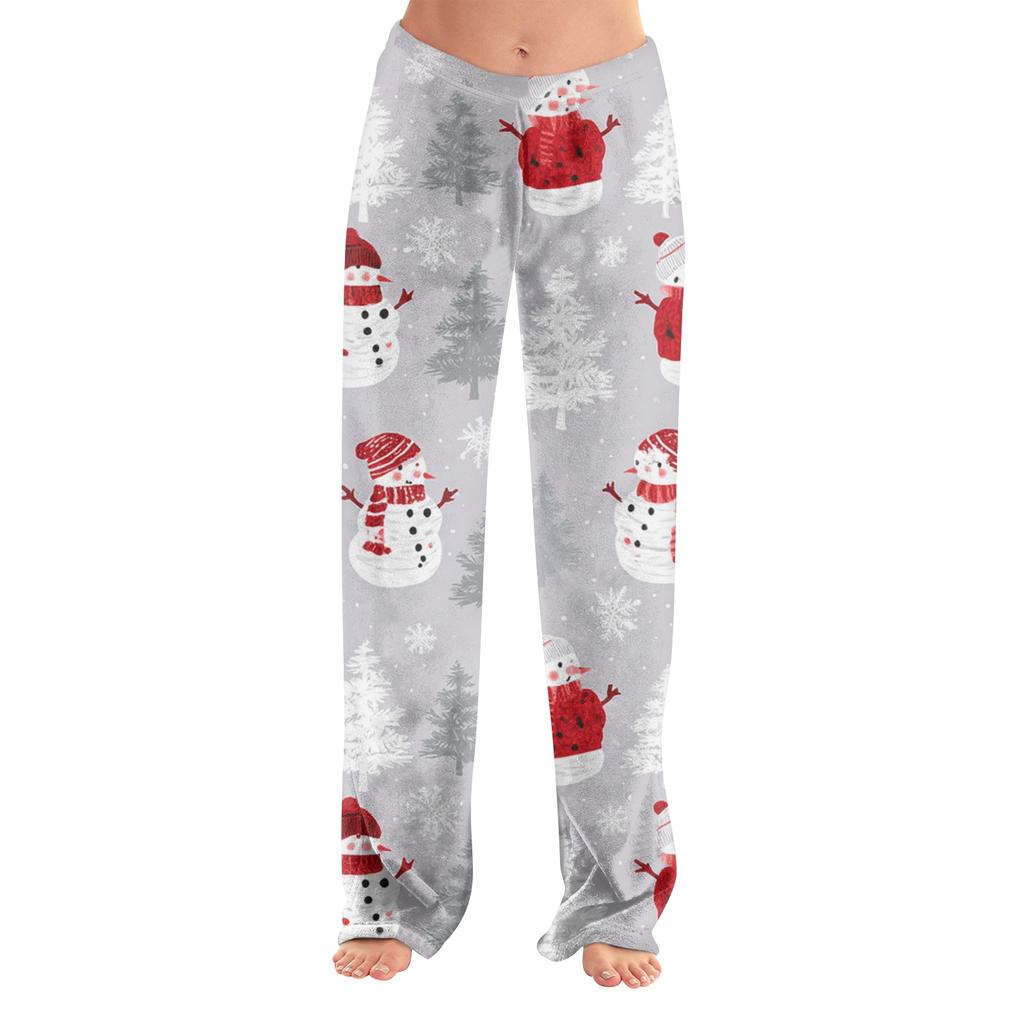 Women's Christmas Print Plush Casual Pants Cozy Holiday Pants for Winter Everyday Wear