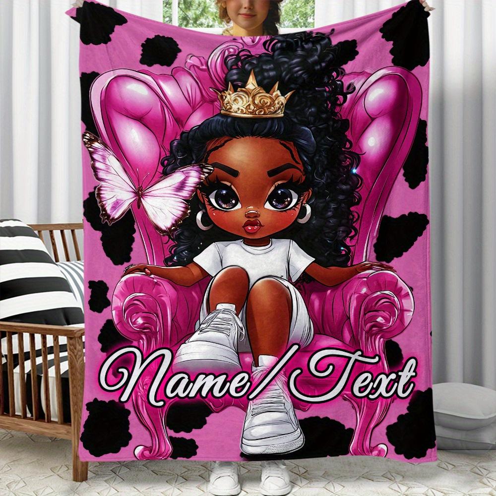 Custom Princess Blanket Personalized Name Girl Crown Fleece Throw Soft Warm All Season Kids Room Decor Gift