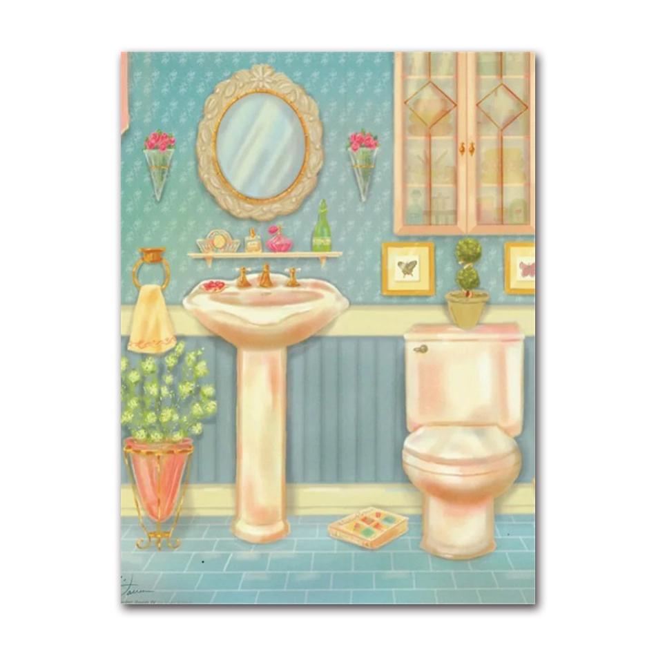 Retro Victorian Bathtub Vintage French Bathroom Tub Poster Canvas Painting Print Wall Art Picture for Bath Room Home Decor
