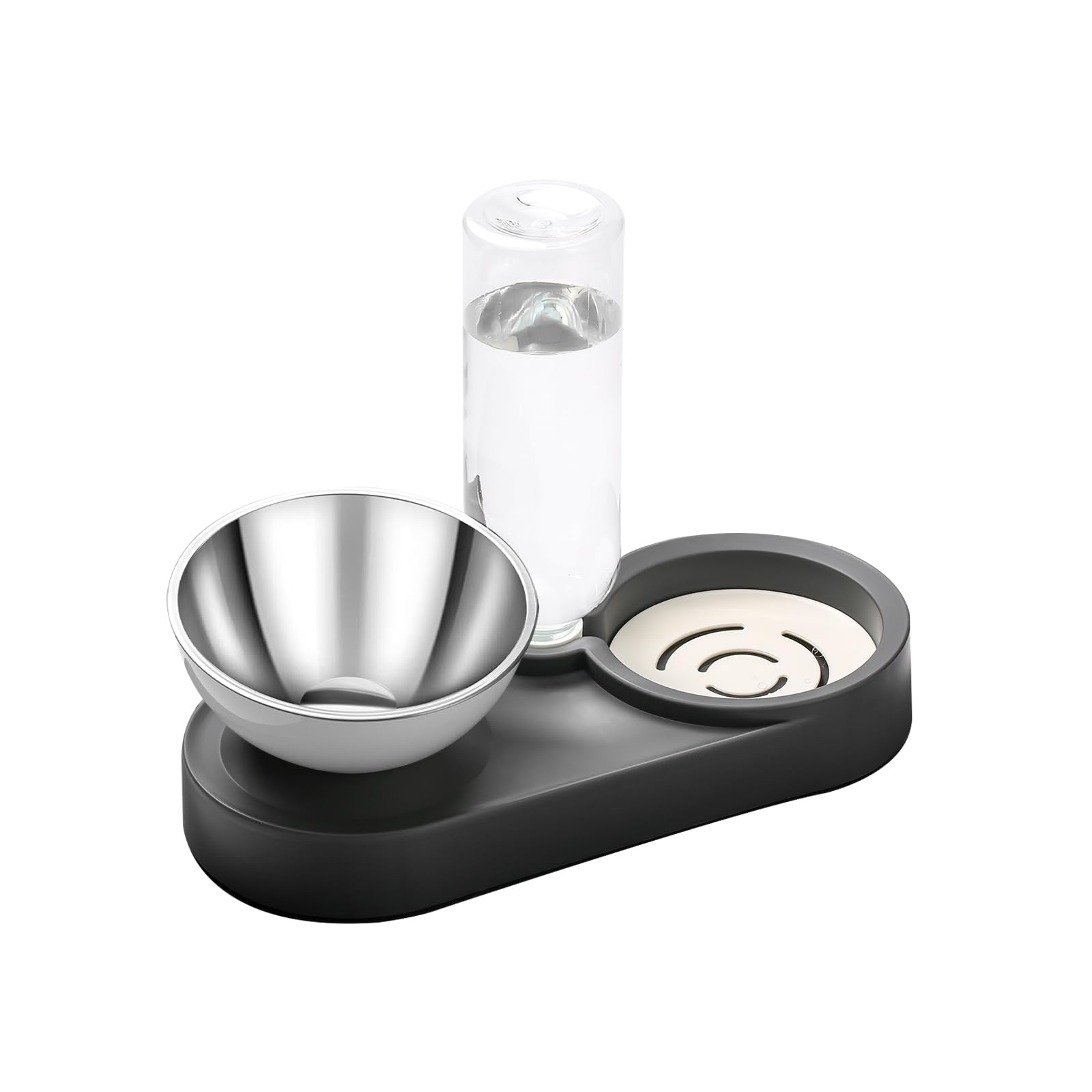 

Marchul Raised Cat Bowl, 15° Tilt Design, Stainless Steel Food & Water Bowl with Stand, 500ml Gravity-Filled Water Bottle for Cats/Small Dogs, Easy Cl