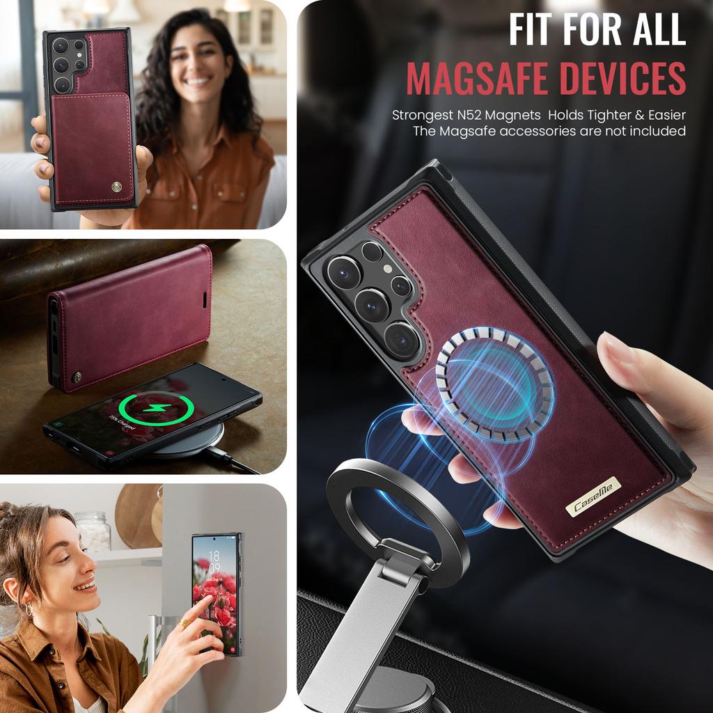 For Magsafe Charging Wallet Cards Leather Case For Samsung Galaxy S25 S24 S23 Ultra S22 S21 S20 2 in 1 Detachable Flip Cover