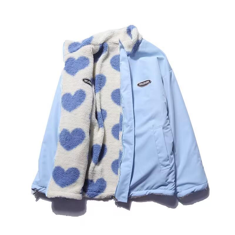 Unisex Lamb Wool Fleece Reversible Jacket: Stand-Up Collar, Warm, Autumn/Winter Fashion.