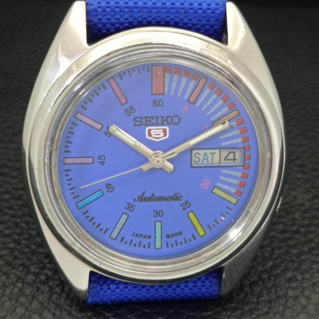 VINTAGE SEIKO 5 AUTOMATIC 7019A JAPAN MENS BLUE COLOR DIAL WATCH a701469-5 R206b-a701469