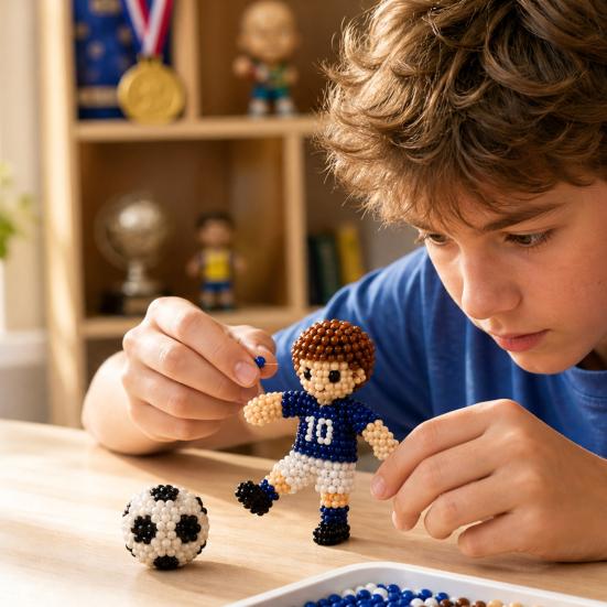 Beaded Football Player DIY Kit, 3D Tiny Beaded Figure Craft Kit, Cute Mini Soccer Player Bead Craft Set for Beginners Teens Adults