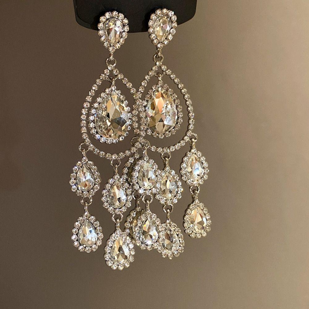 Colored Crystal Water Drop Earrings Long Style Fringed Earrings Dangle Earrings  Ladies' Jewelry