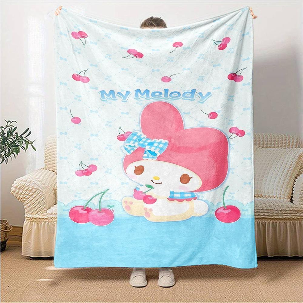 1pc My Melody Cherry blanket Lightweight Flannel Throw for Sofa Bed Travel Camping Livingroom Office Couch Chair