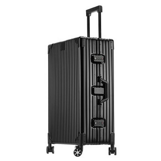 20" Aluminum-Magnesium Alloy Trolley Case - Unisex Metal Travel & Business Suitcase with Leather Accents
