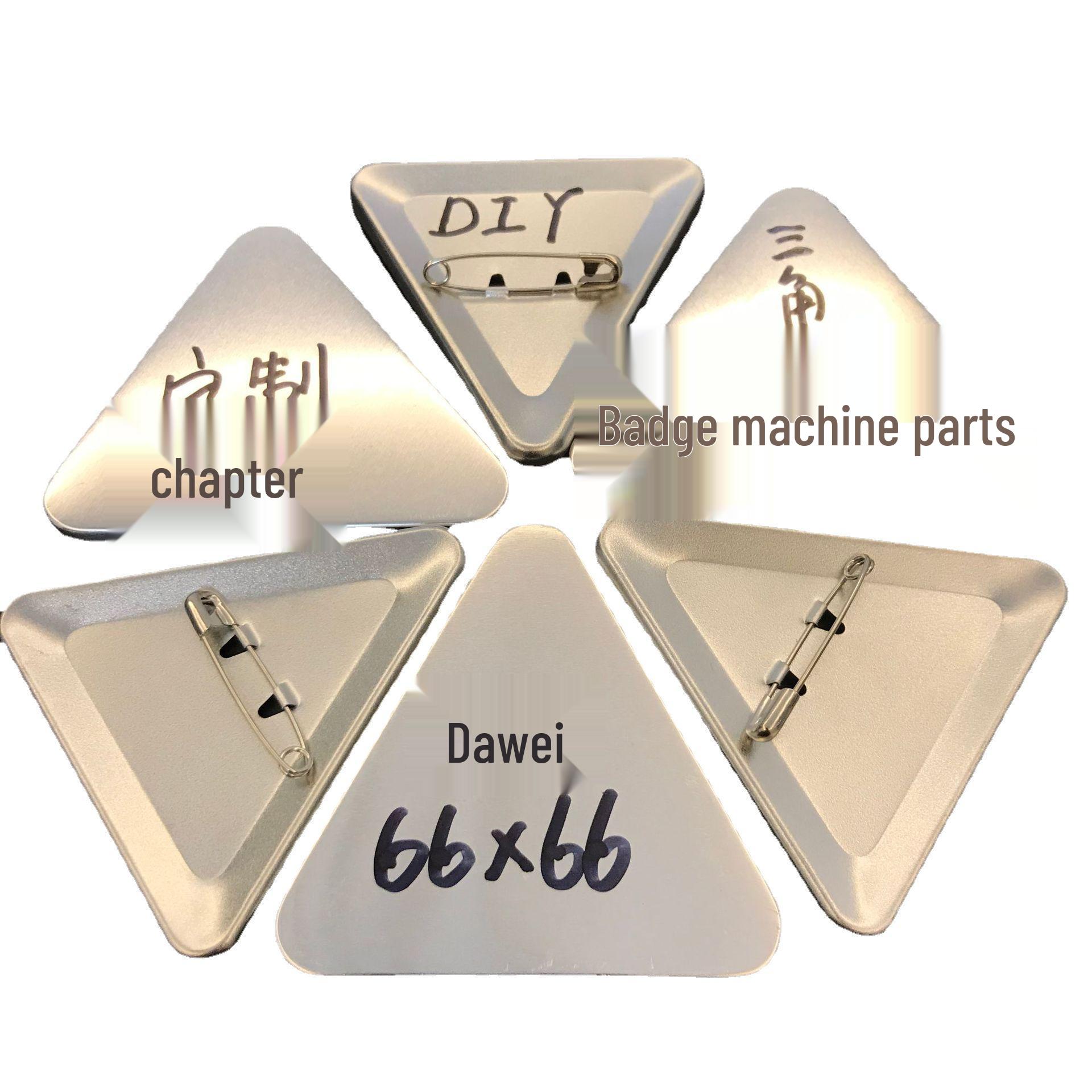 Tinplate Triangle Badge DIY Kit with Safety Pin Brooch \ Large Cat Head 68x58mm