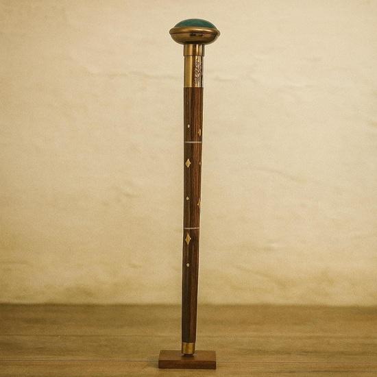 Style Wooden Walking Cane Brass Watch Handle Walking Stick, Decorative Gift for Seniors