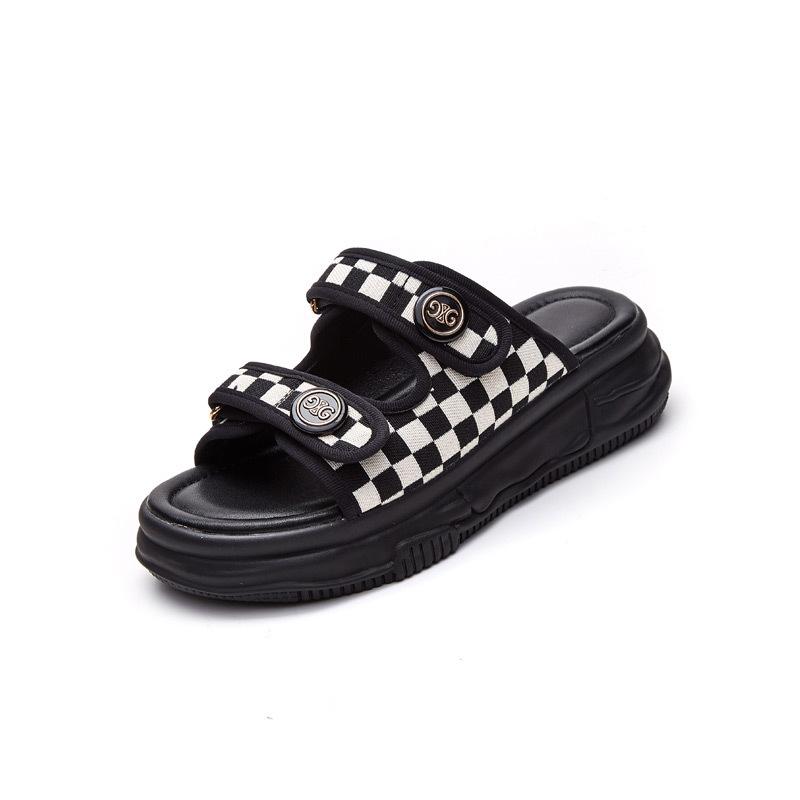 Summer new thick-bottomed cool slippers women's thick-bottomed plaid sports and leisure beach slippers