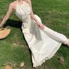 Design-Sense Waist-Baring Halter Dress: Slimming, Tie-Waist, Super-Fairy, Large-Hemmed Vacation Dress