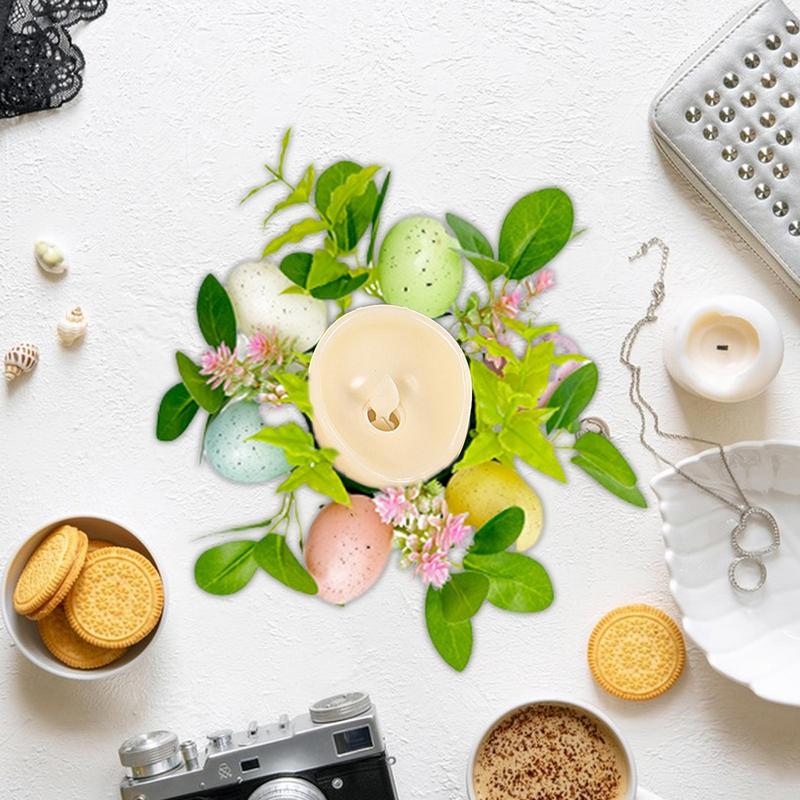Easter Candle Rings Wreath Pillar Candle Holder Candle Ring Greenery Wreath Tabletop Ornaments Desk Easter Floral Decorations
