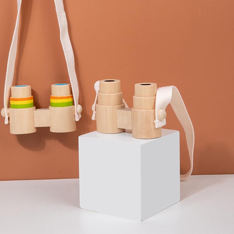 Kids Wooden Binoculars Low Chromatic Aberration Optical Glass Lens Wooden Binoculars for Children Stargazing Toy