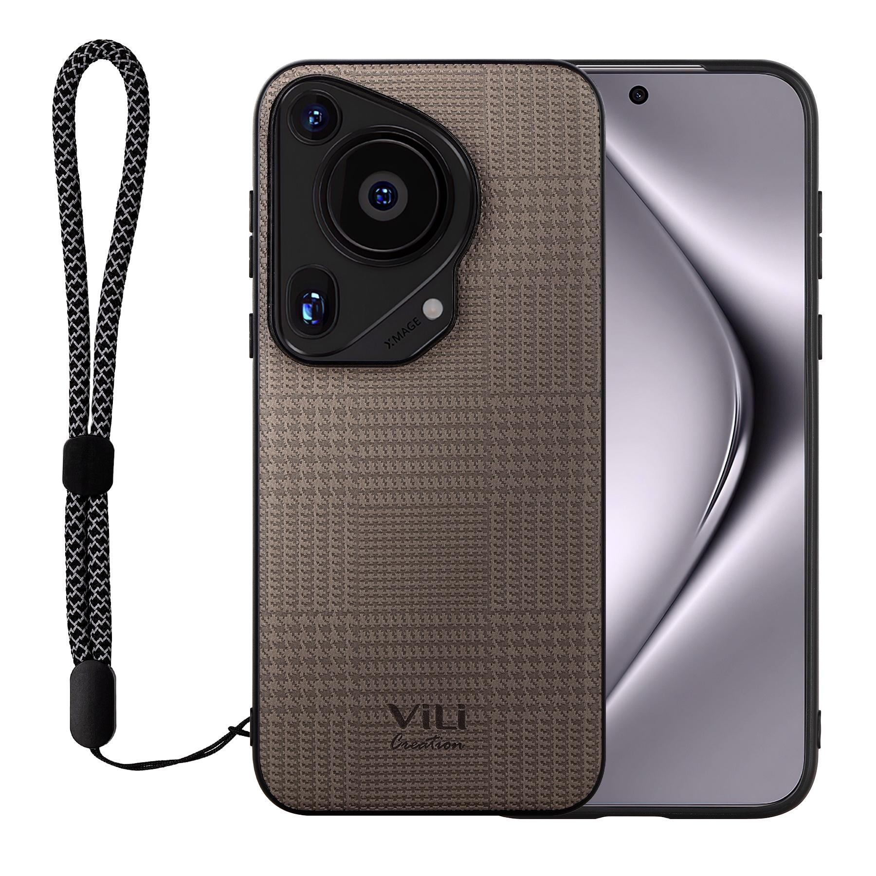 

VILI TH Series for Huawei Pura 70 Ultra Case with Hand Strap Leather Coated PC+TPU Cover Grey