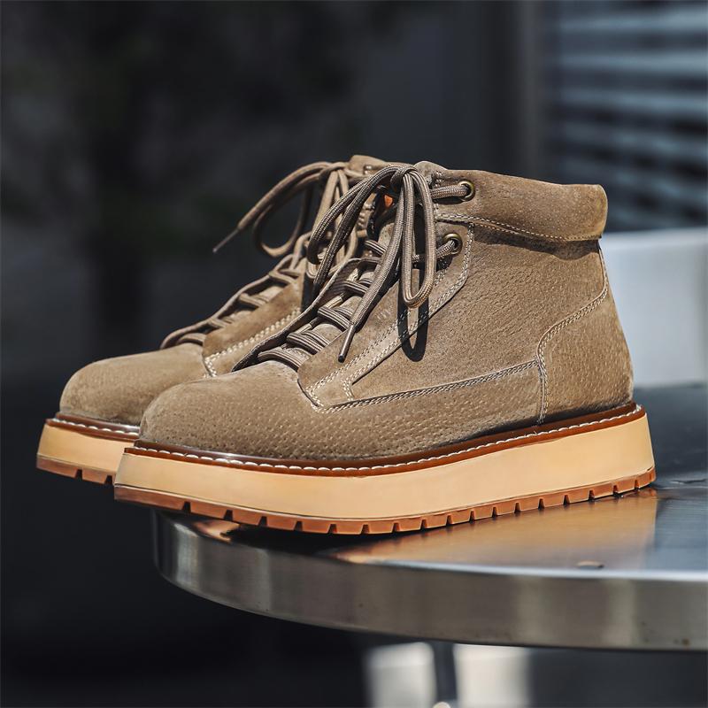 Scarpe Alte da Uomo in Vera Pelle Marca Scarpe Sportive da Esterno Stivali in Scamosciato Marca di Lusso Casual Scarpe con Plateau in Pelle di Vacchetta di Primo Strato