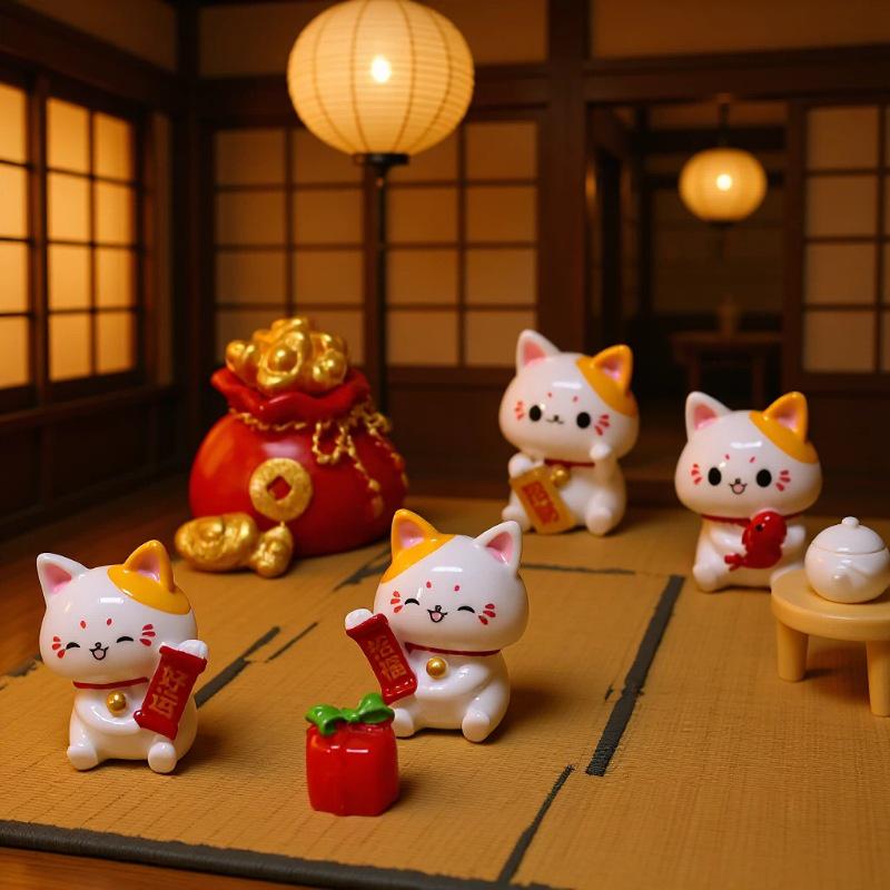 Lucky Cat Moss Resin Ornament for Car or Desktop Decor