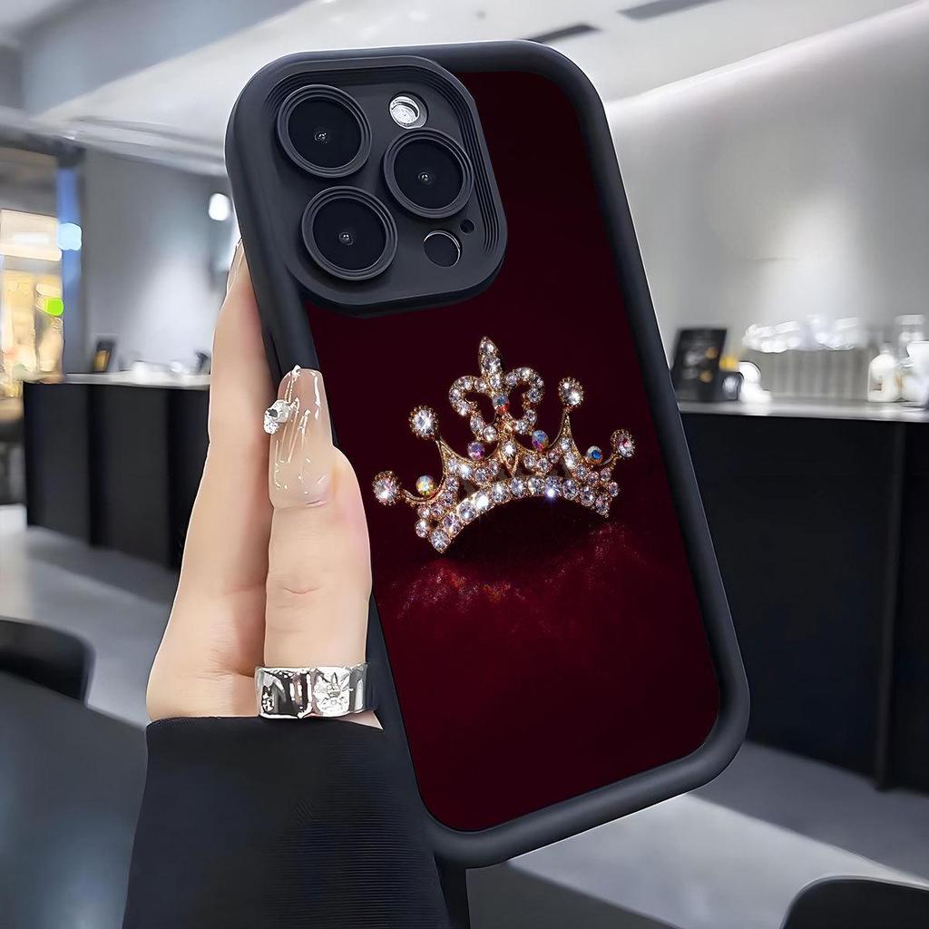 Gold Crown Ladder Groove Case for iPhone 14/15/16/17 ProMax - Red Background