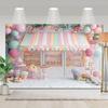 2D Cute Dessert Shop Backdrop, Pastel Macaron Photography Background