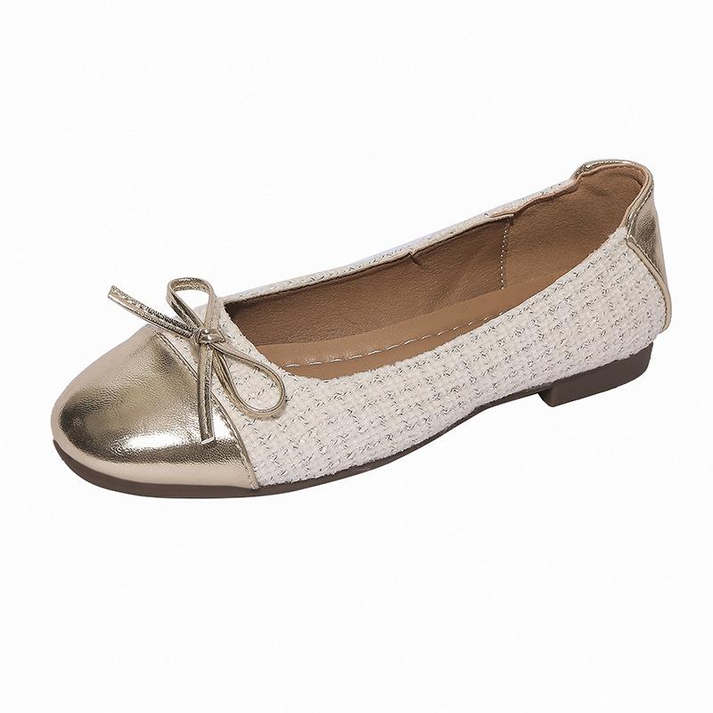 Bow color matching light mouth single shoes women's 2025 new summer round head flat bottom versatile one pedal fairy evening shoes