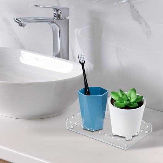 1/2Pcs Acrylic Bathroom Vanity Tray Multi-purpose Soap Dispenser Perfume Holder Storage Tray Living Room Counter Rectangle Decorative Scalloped Tray