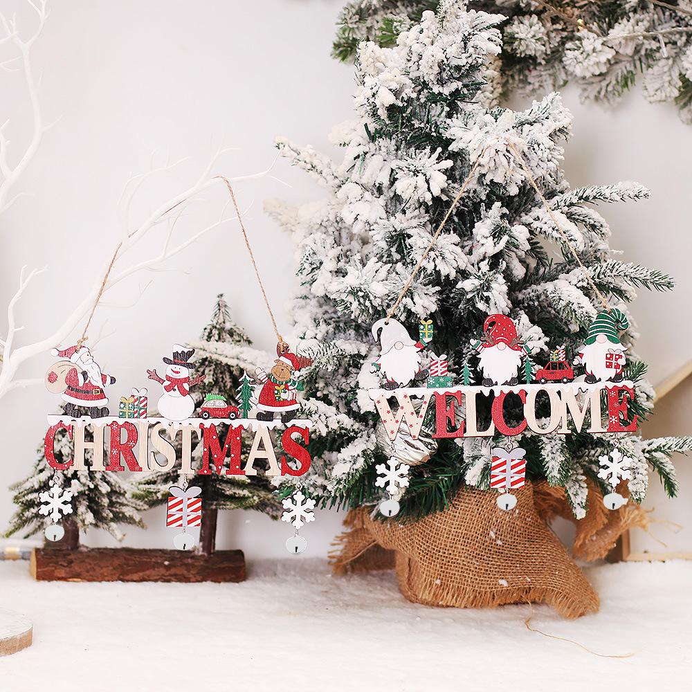 1/2/3PCS Random Wooden Christmas Door Hanging Ornaments Rustic Santa Claus for Home Happy New Year Christmas Door Pendants
