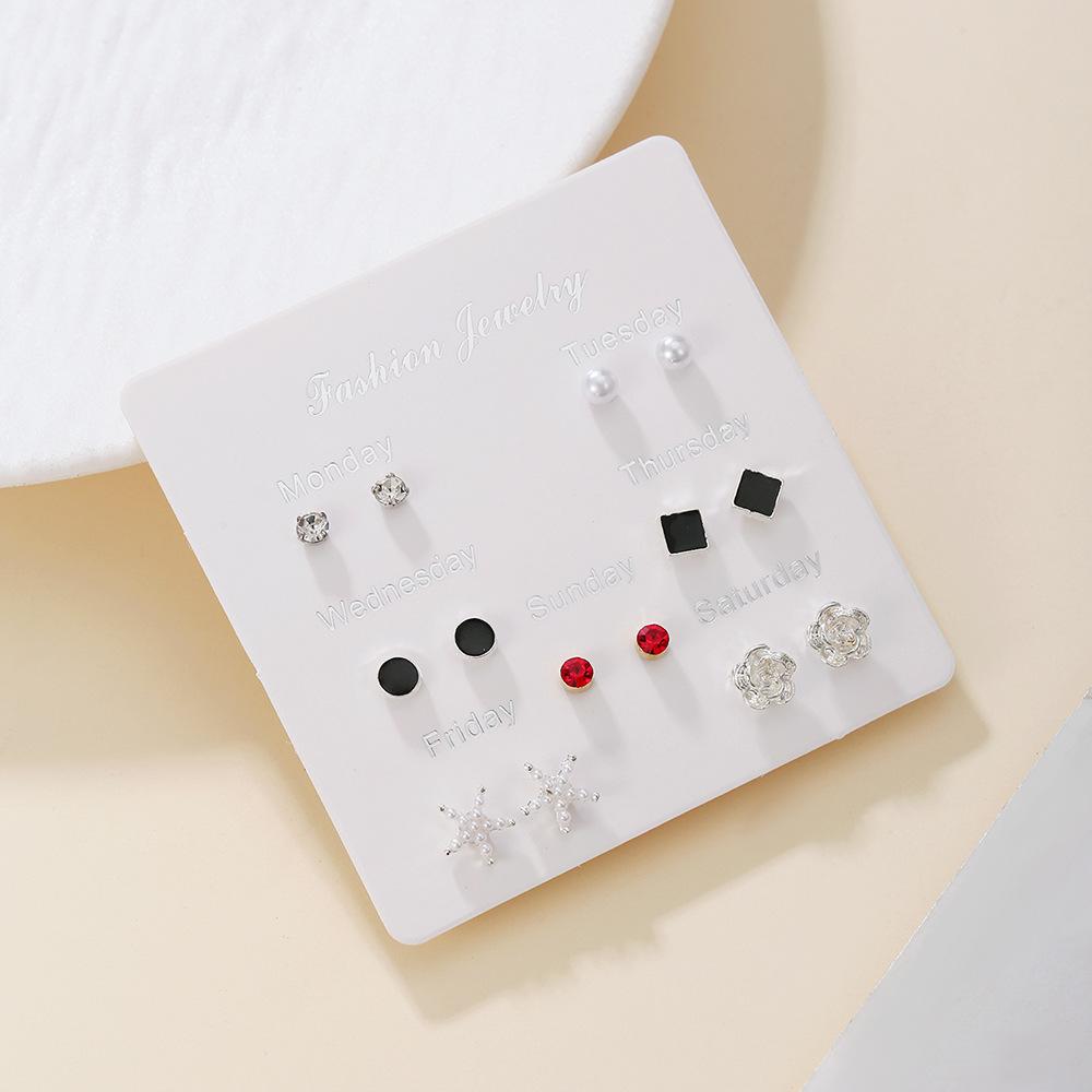 YANG&RH Fashion OL Pearl Heart-shaped Stud Earring Set E0111-1 Oil-Drip Metal Earrings Studs Niche and High-End