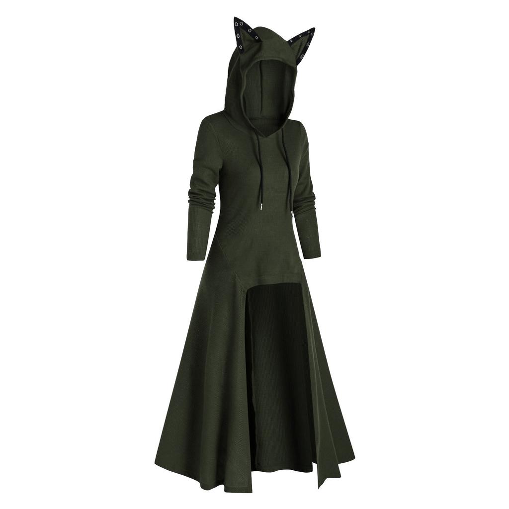 Womens Cat Ears Hooded Plus Size Vintage Cloak High Low Sweater Blouse Tops