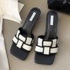 Fashion Fashion Mixed Color Kitten Heel Slippers Women Sexy Open Toe Square Toe Light Cozy Slide Sandals Summer Elegant Beach Flip Flops