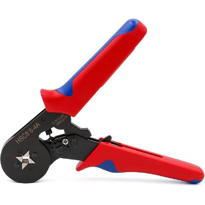 Baomain Crimping Plier HSC8 6-4A Self-adjustable Crimping Tools for 0.25-6 mm² AWG 23-10, Square Ferrule Wire Cable End-sleeves Red