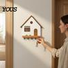 Modern Wood Key Hanger Wall Mounted Wooden Holder, 5 Hooks Storage Shelf, Dual Decorative Entryway Installation Options Organizer for Kitchen