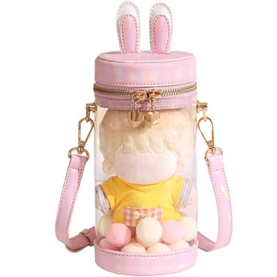 [YUYAKESHI] Ita-Bag Show Bag, Umhängetasche, Eventtasche, Plüschtier, Hasenohren, 2-Wege, Transparente Tasche, Mini-Tasche, Zylindrische Tasche mit Deckel (Rosa,