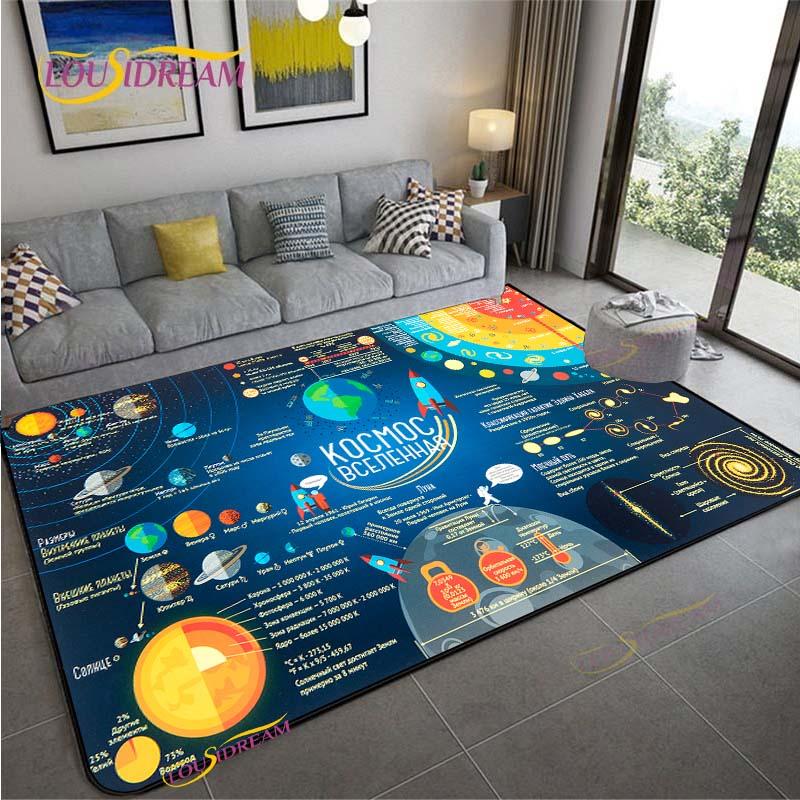 Cartoon Space Universe Planet Carpet for Living Room Bedroom Sofa Area Rug Kitchen Door Un-slip Floor Mat Alfombra Birthday gift