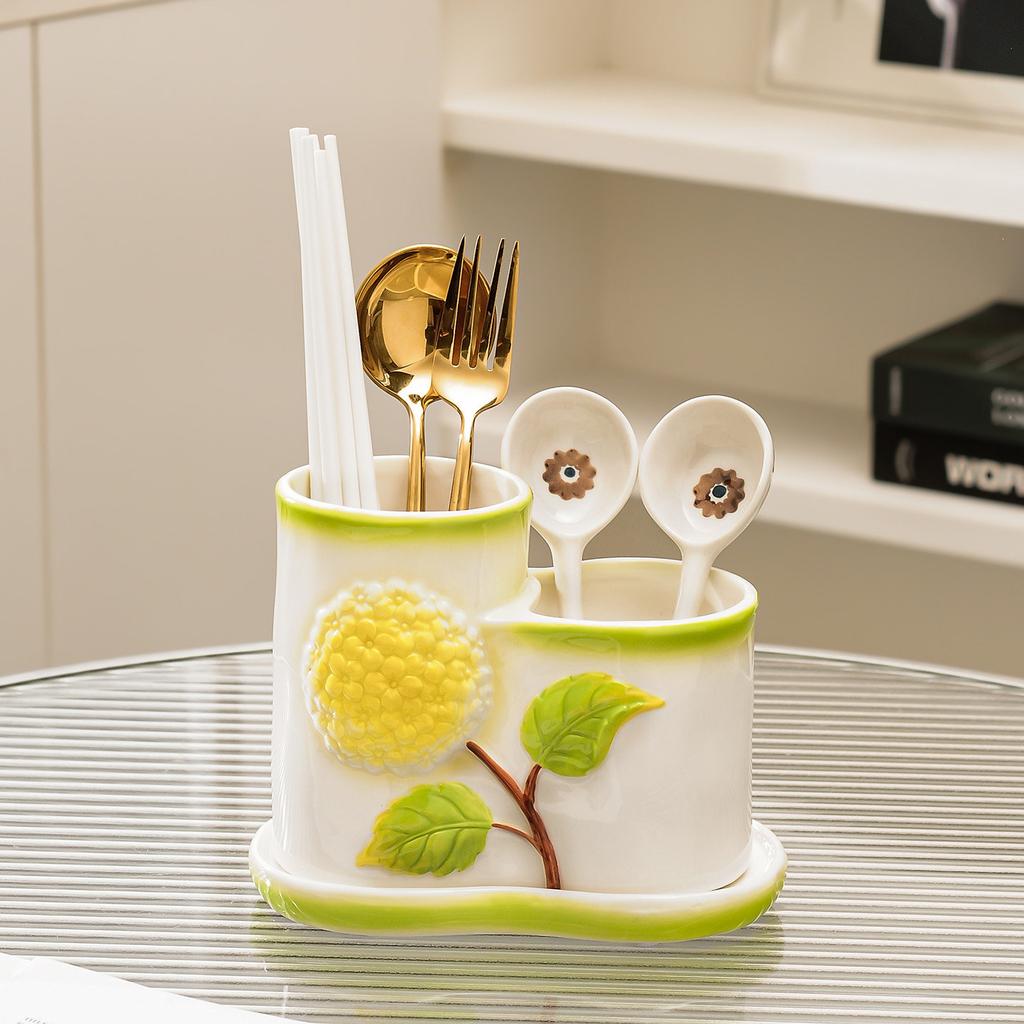 Ceramic Storage Rack Chopstick Holder Hydrangea-style Dish Storage Box Kitchen Utensils  Kitchen Organization Accessories