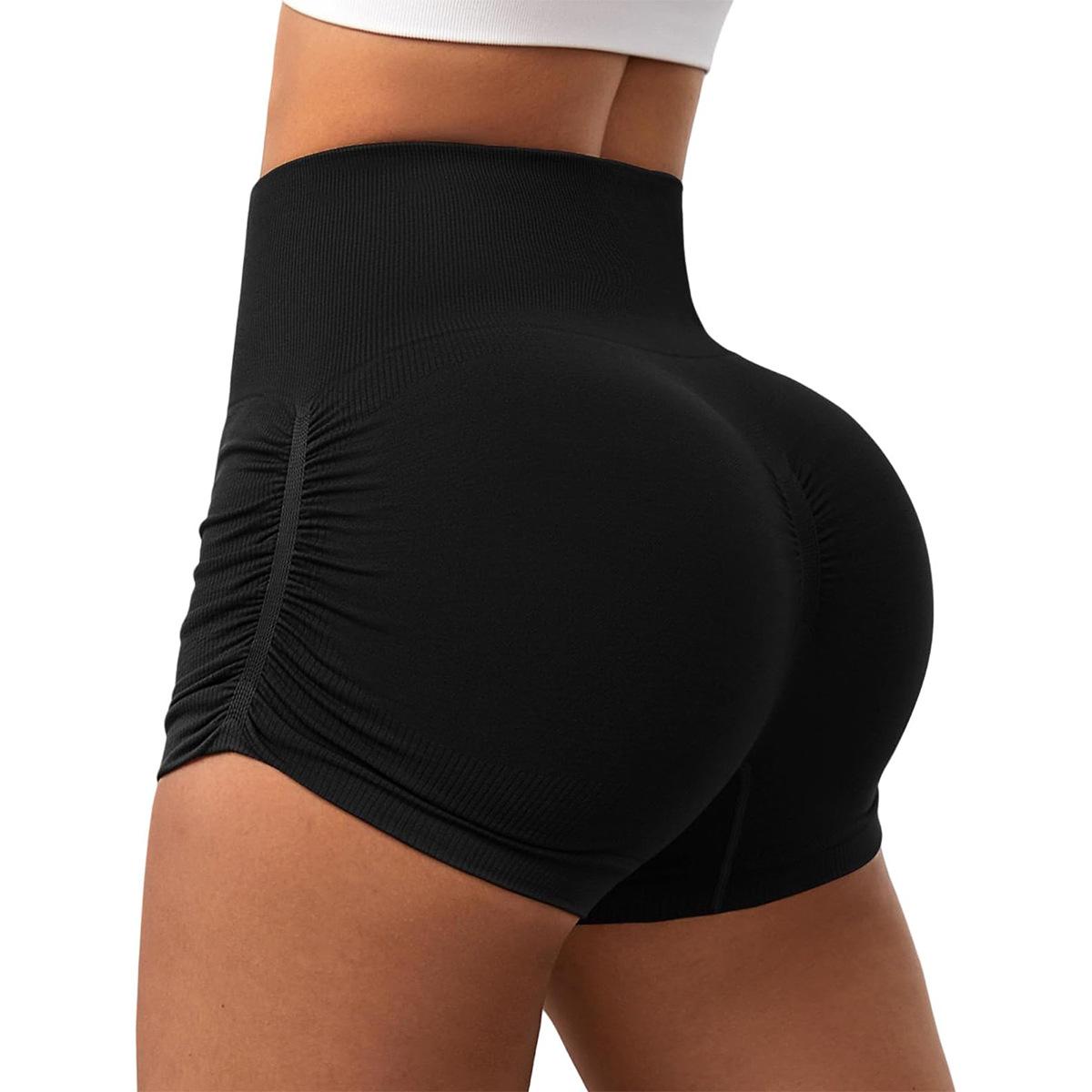 

Sports shorts European and American wrinkled hip-lifting yoga shorts quick-drying and breathable sports fitness high elastic tight high waist S size below 55kg чорний